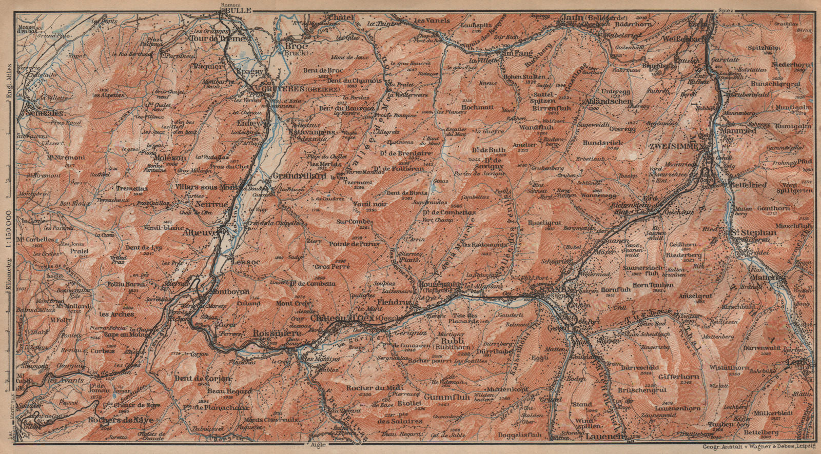 SAANEN/SARINE & SIMME VALLEYS. Gstaad Château-d'Oex Saanenmöser Lenk 1907 map